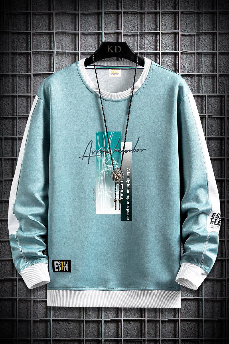 Men's sporty-urban round neck sweatshirt with contrasting sleeves, ribbed cuffs & front graphic print Mune Fashion