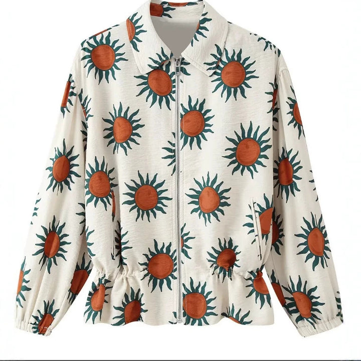 Women Short Blouson made of Artificial Leather with Double-Breasted Button Placket and Shoulder Cape Mune Fashion