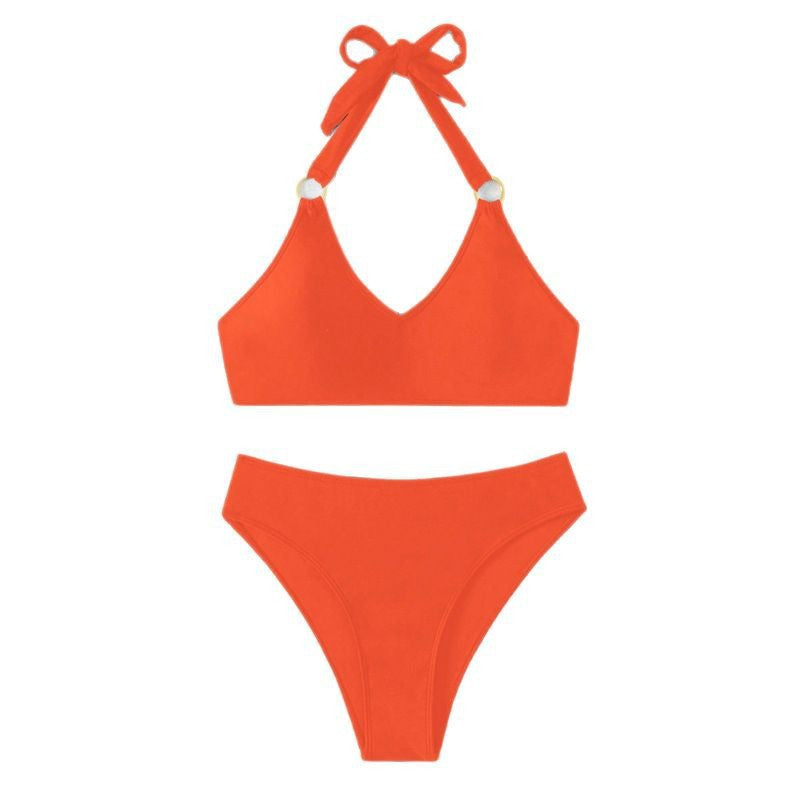 Women's triangle bikini with fashionable V-neckline and elegant golden accents Mune Fashion
