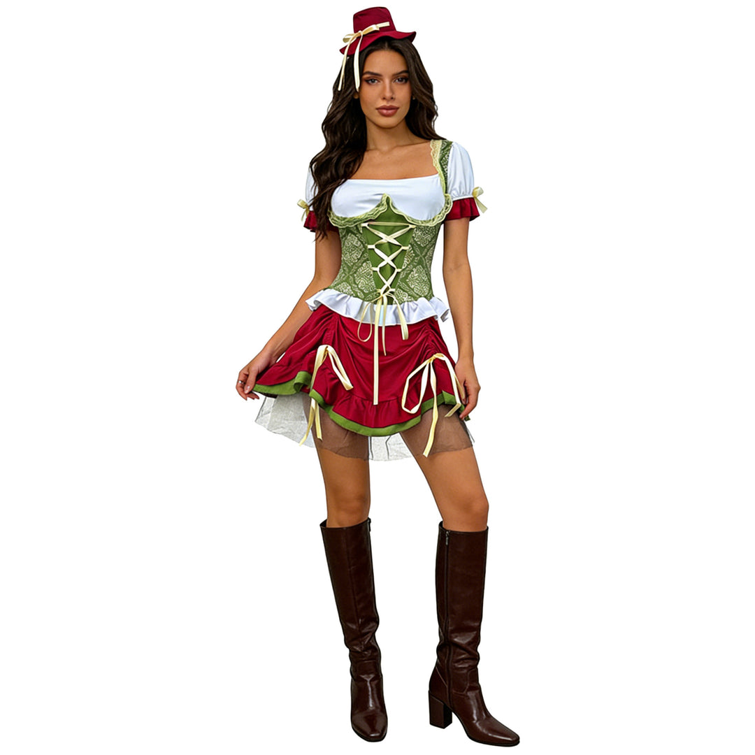 Ladies nan short dirndl traditional dress with laced corset, lace collar and gathered skirt Mune Fashion