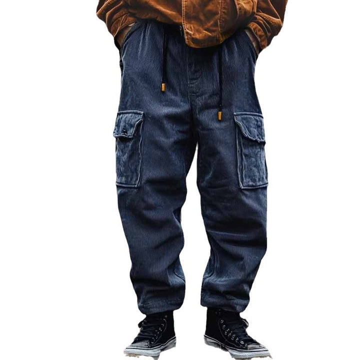 Men's corduroy cargo pants with drawstring, cuffs, and patch flap pockets Mune Fashion