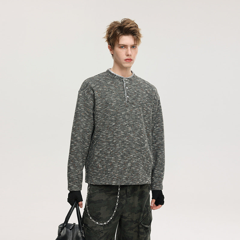 Men's knit Henley with mélange structure, button placket and relaxed fit Mune Fashion