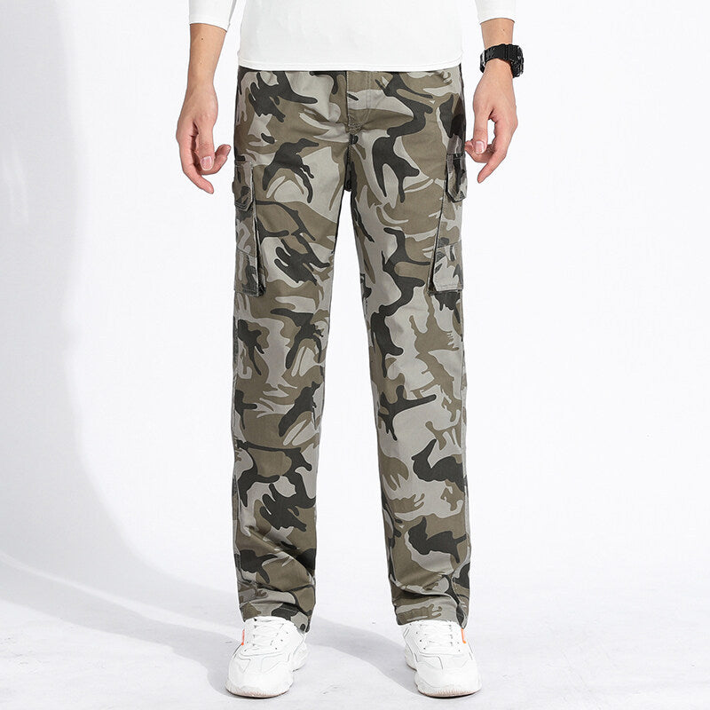 Men's Camouflage Cargo Pants in Army Style with Straight Cut, Multiple Pockets & Durable Seams Mune Fashion