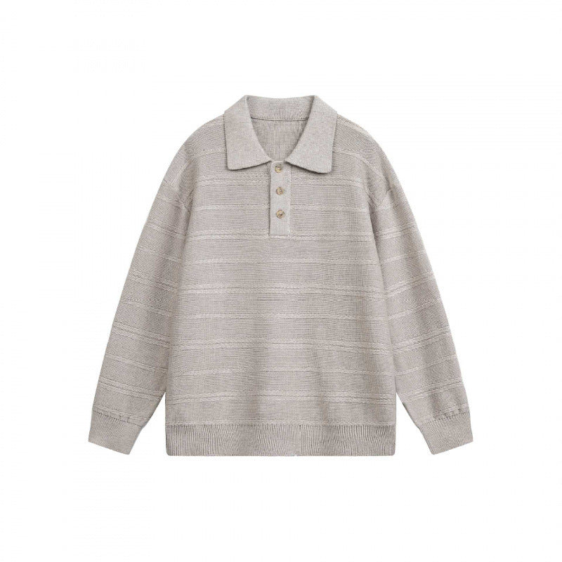 Unisex Lightweight Boxy Polo Knit Sweater with Half Button Placket and Shirt Collar Mune Fashion