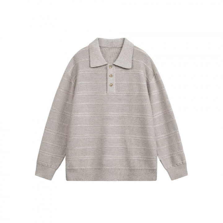 Unisex Lightweight Boxy Polo Knit Sweater with Half Button Placket and Shirt Collar Mune Fashion