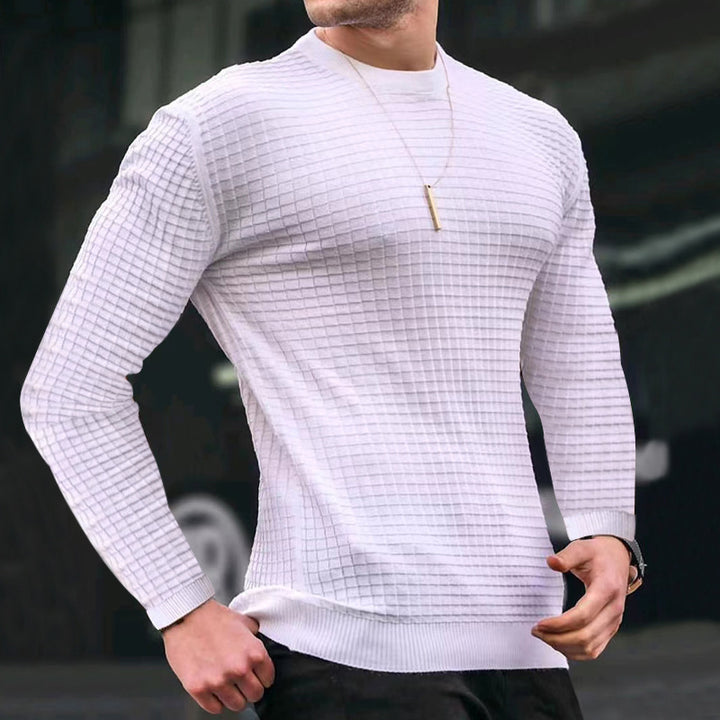 Men's fitted waffle round neck sweater made of fine knit with ribbed cuffs Mune Fashion