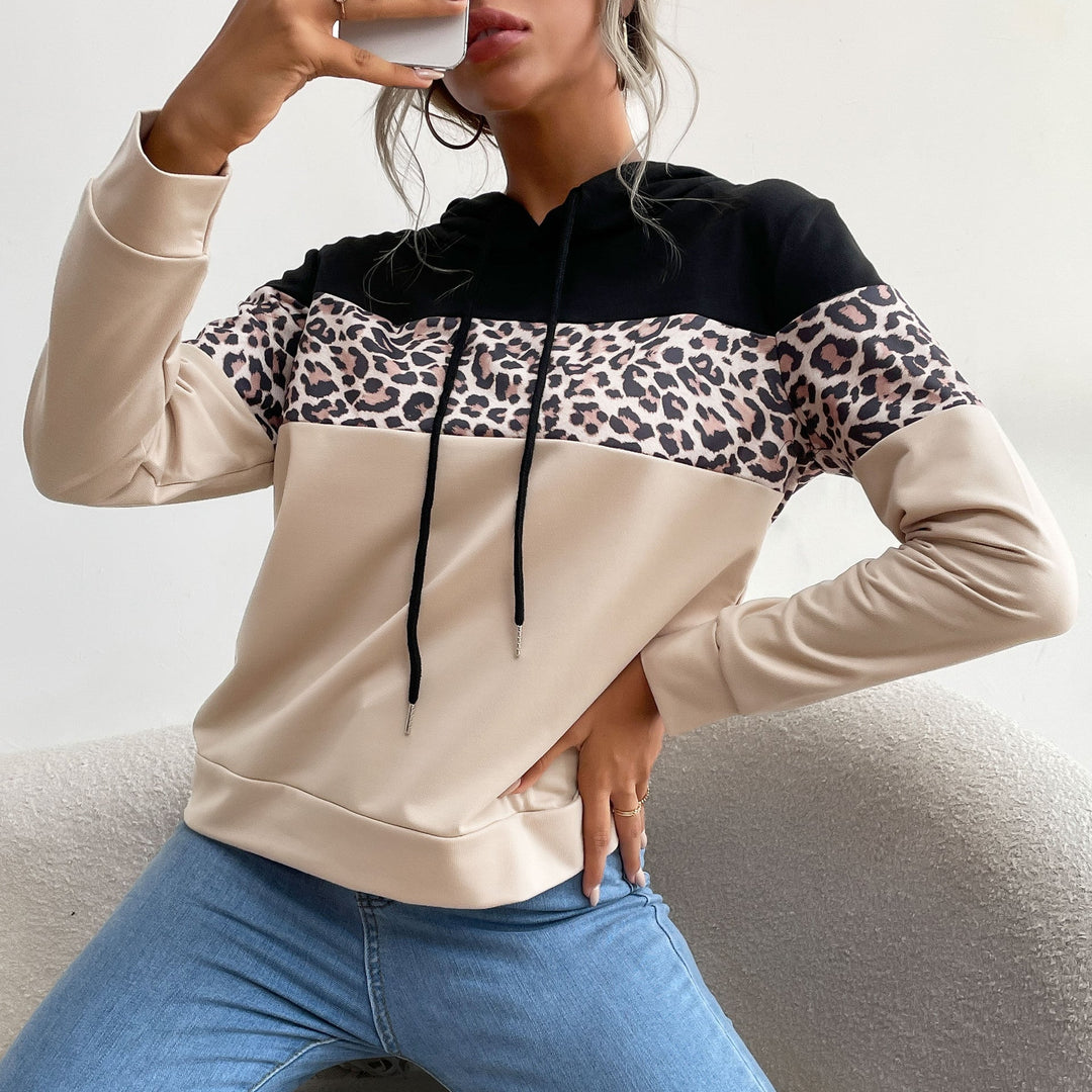 Women's hooded sweatshirt with leopard print trim and kangaroo pocket Mune Fashion