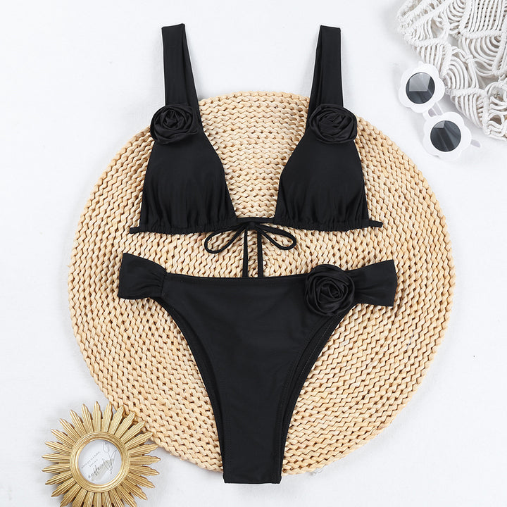 Women's triangle bikini with romantic floral appliqués Mune Fashion