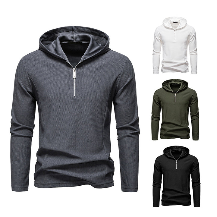 Men's Lightweight Textured Half-Zip Hoodie with Breathable Mesh Mune Fashion