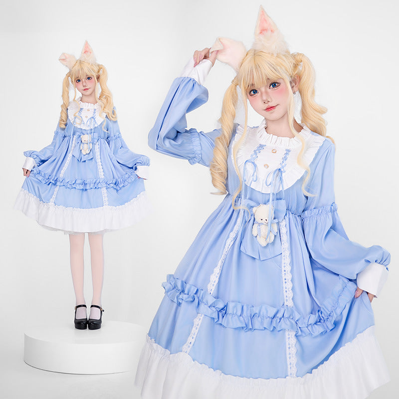 Women's Playful Costume Dress with Ruffles and Teddy Bear Motif Mune Fashion