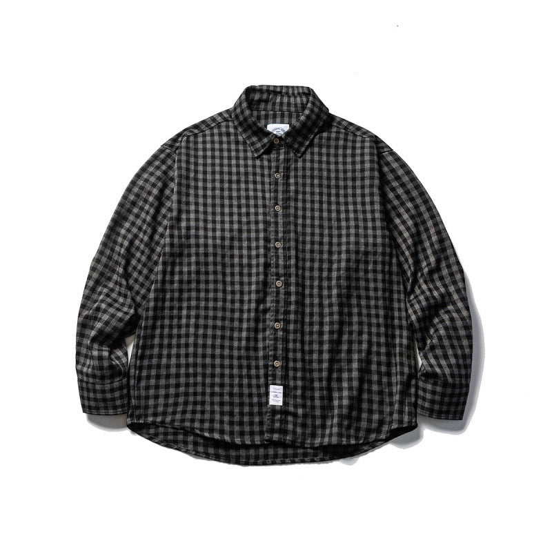 Unisex Oversize Check Flannel Shirt with Shirt Collar, Button Front and Rounded Hem Mune Fashion