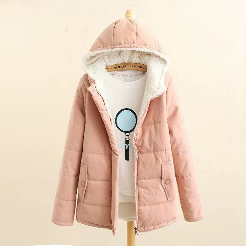 Women's quilted hoodie jacket with teddy lining, concealed snap button placket and patch pockets Mune Fashion