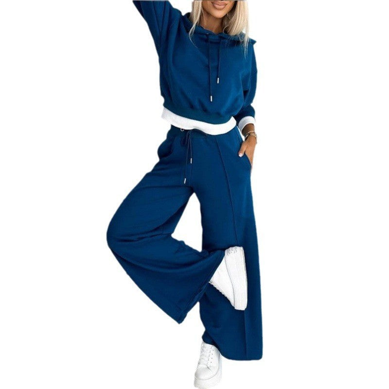 Women's Cropped Hoodie and Wide High-Waisted Jogging Pants Set Mune Fashion