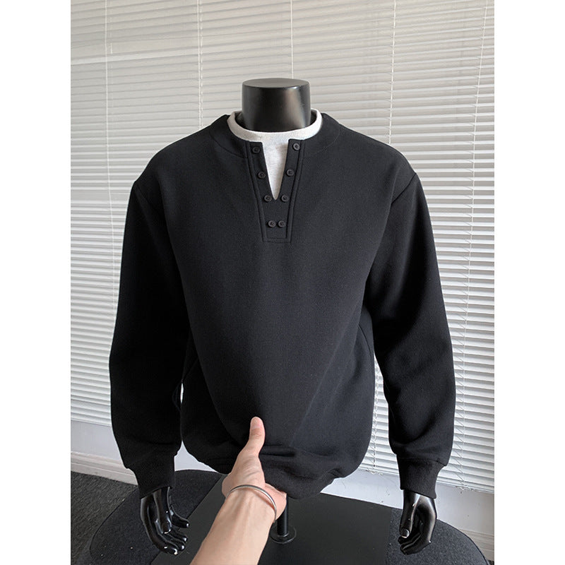 Men's Henley sweatshirt with button placket, oversized fit & ribbed cuffs Mune Fashion