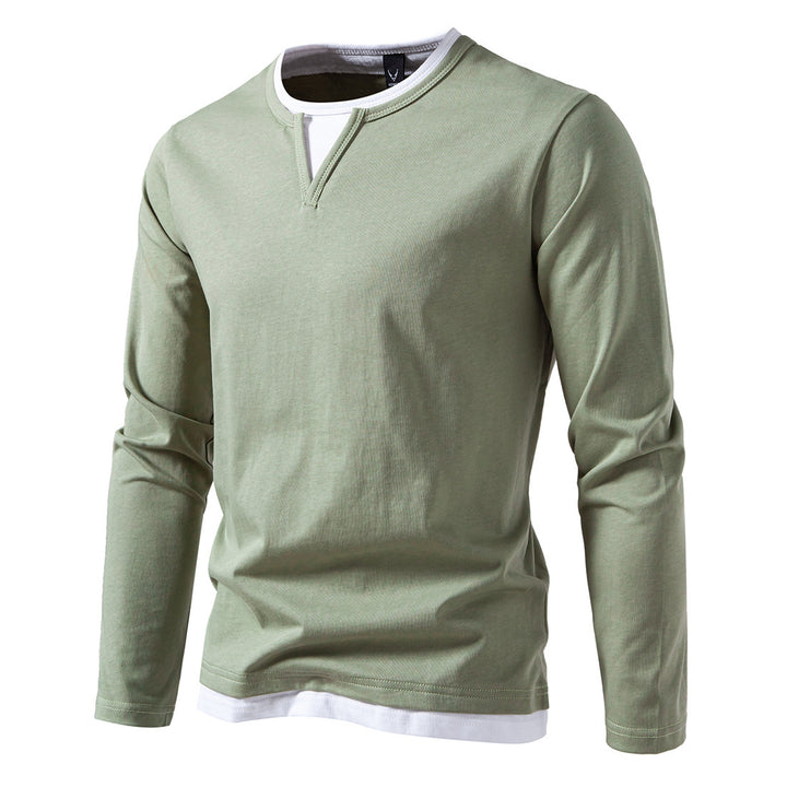 Men's long sleeve shirt with layered look and distinctive slit collar Mune Fashion