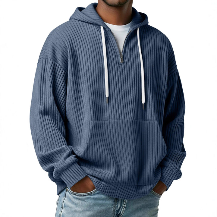 Men's ribbed half-zip hoodie with hood, kangaroo pocket, and oversized casual cut Mune Fashion