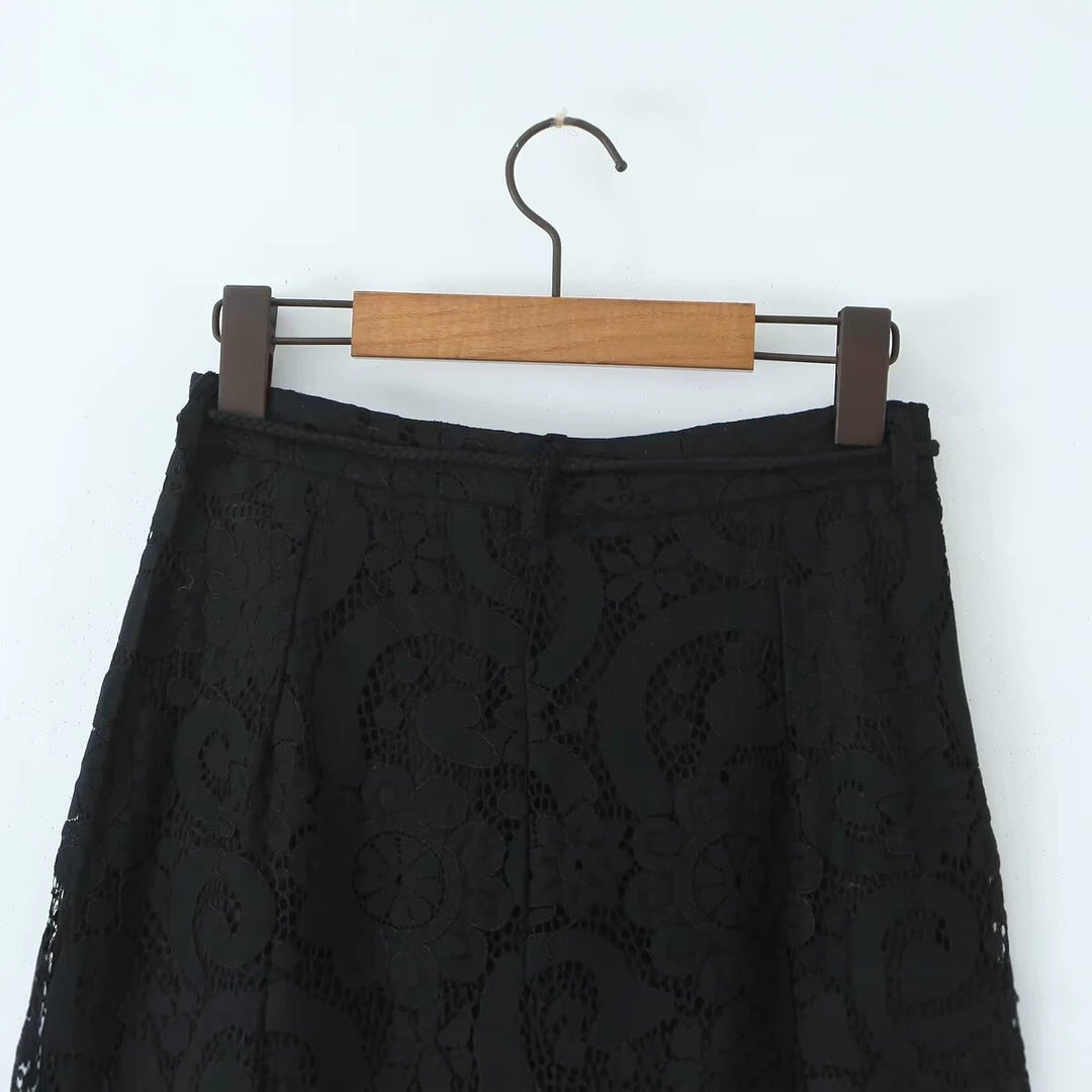 Women Wide Lace Trousers with High Waist and Lined Interior Mune Fashion