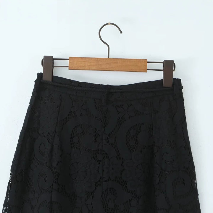 Women Wide Lace Trousers with High Waist and Lined Interior Mune Fashion