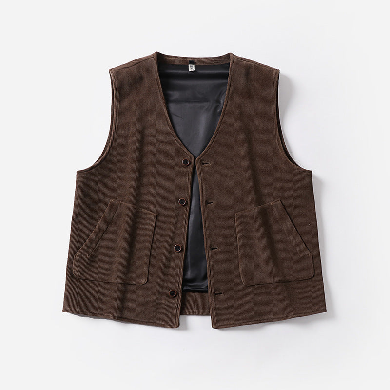 Men's cord waistcoat with satin lining, V-neck and patch pockets Mune Fashion