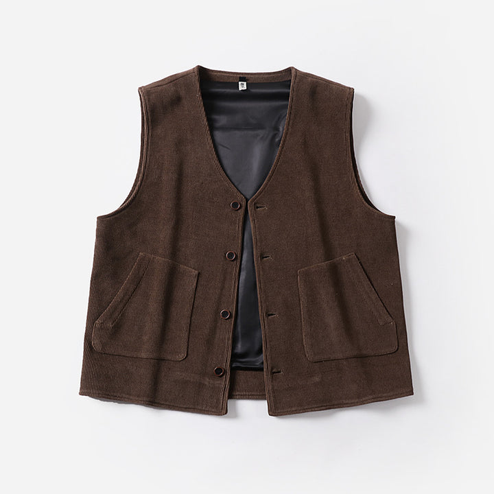 Men's cord waistcoat with satin lining, V-neck and patch pockets Mune Fashion