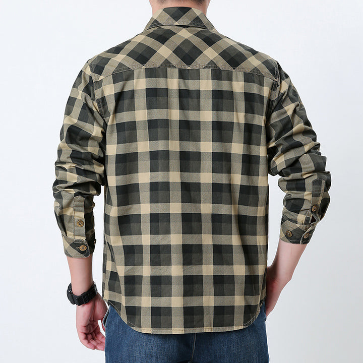 Men's checked long sleeve shirt made of cotton blend with patch pockets and reinforced seams Mune Fashion