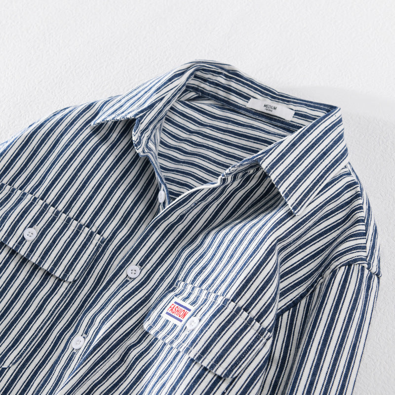 Men's Maritime Striped Overshirt made of Cotton Twill with Chest Pockets and Relaxed Fit Mune Fashion