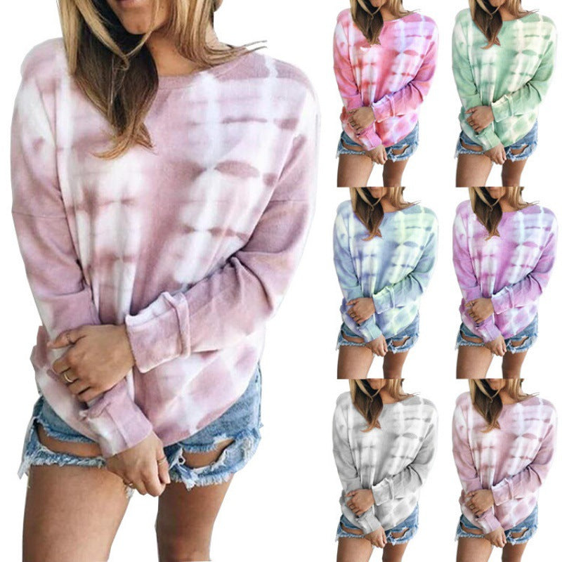 Women Loose Batik Sweatshirt with Round Neck, Oversize Cut and Cotton Blend Mune Fashion