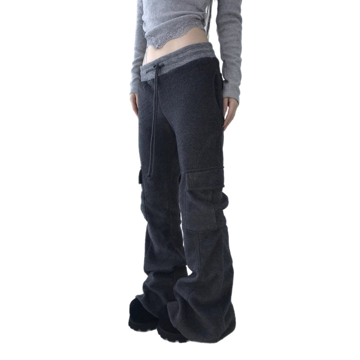 Women Flared Cargo Lounge Pants with High Waist and Drawstring Mune Fashion