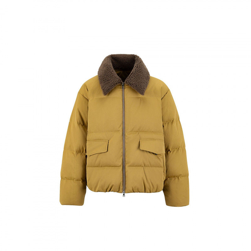 Women's cropped padded bomber jacket with teddy collar and flap pockets Mune Fashion