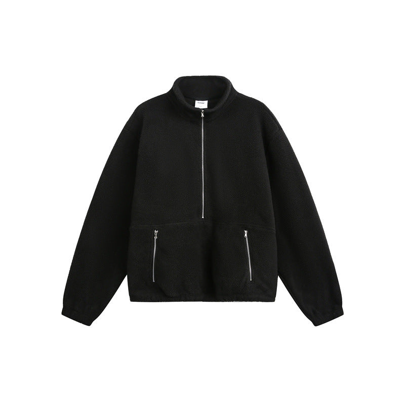 Unisex Oversize Fleece-Halfzip with Stand-up Collar and Zipper Pockets Mune Fashion