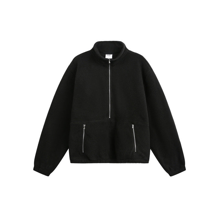 Unisex Oversize Fleece-Halfzip with Stand-up Collar and Zipper Pockets Mune Fashion