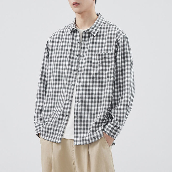 Men's Checkered Overshirt-Jacket made of Cotton Blend with Chest Pocket and Loose Fit Mune Fashion