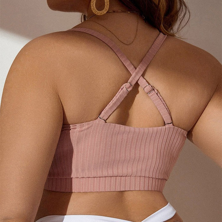 Women’s sports bra with adjustable gathering and fashionable tie design Mune Fashion