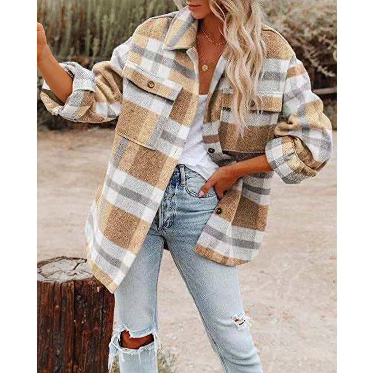 Women's Oversize Check Shirt Jacket with Chest Pockets and Soft Flannel Mune Fashion