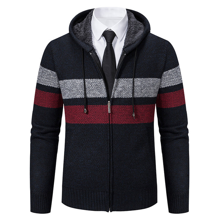 Men's non-insulated hooded cardigan with teddy lining, full-length zipper and contrasting stripes Mune Fashion