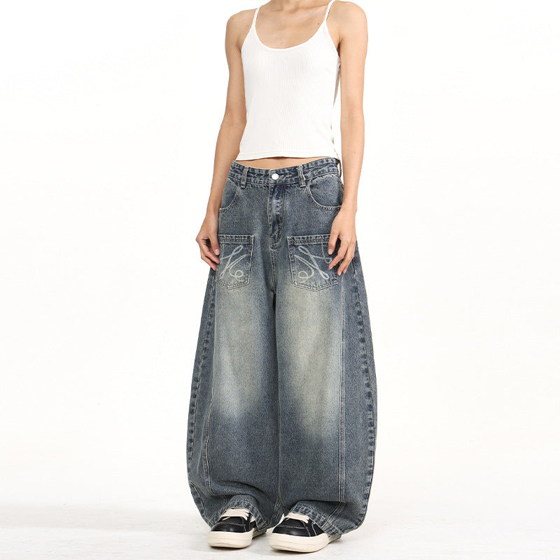 Women's extreme wide balloon jeans in palazzo cut with patch pockets Mune Fashion