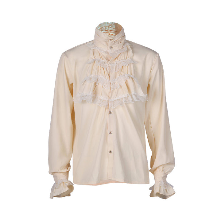 Ladies' romantic Victorian ruffled blouse with stand collar and lace cuffs Mune Fashion