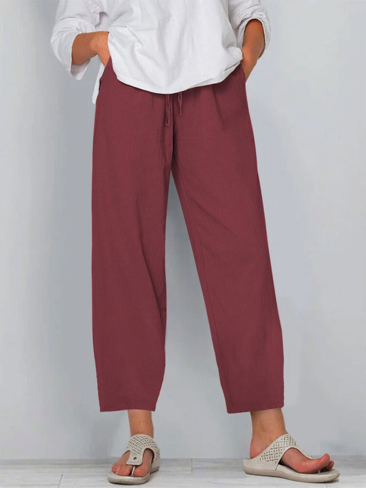 Women's Relaxed Culotte Pants with Drawstring, Side Pockets and Ankle Length Mune Fashion