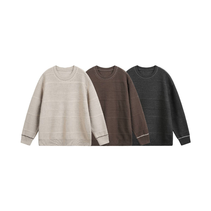 Women's Oversized Knitted Sweater with Textured Stripes and Round Neck Mune Fashion