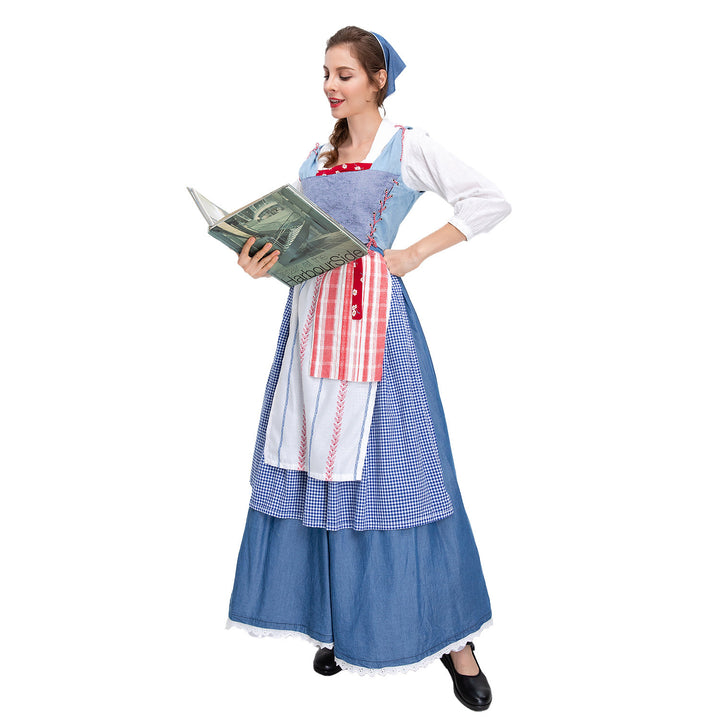 Ladies' rural traditional dress with bib bodice and layered apron Mune Fashion