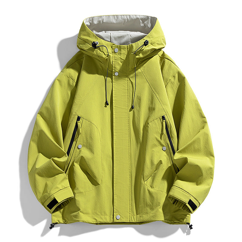 Unisex lightweight windproof outdoor jacket with hood, water-repellent outer shell and adjustable hem Mune Fashion