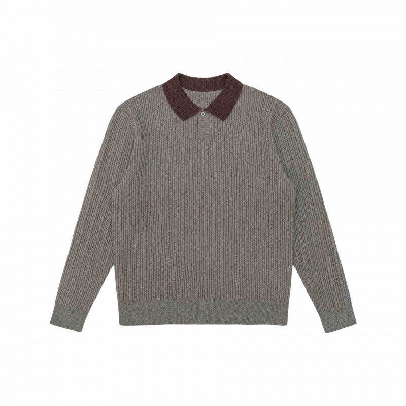 Men's Long-Sleeved Polo Sweater made of fine rib knit with contrasting collar Mune Fashion
