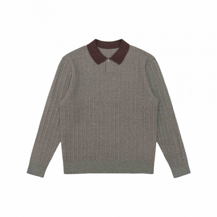 Men's Long-Sleeved Polo Sweater made of fine rib knit with contrasting collar Mune Fashion