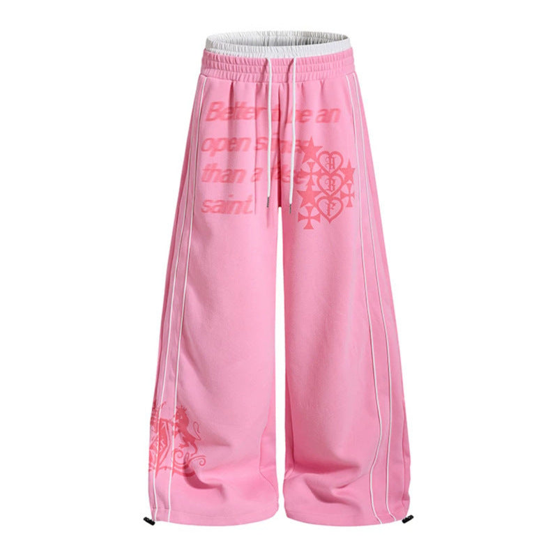 Women Wide Palazzo Training Pants with Elastic Waistband, Drawstring and Contrast Piping Mune Fashion