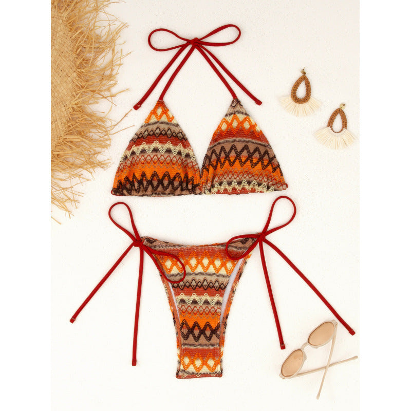Women Triangle Bikini Set with Colorful Ethno Pattern Mune Fashion