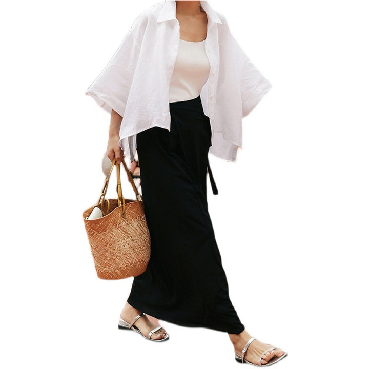 Women's Lightweight Oversized Shirt made of Linen Blend with Boxy Silhouette and Asymmetrical Hem Mune Fashion
