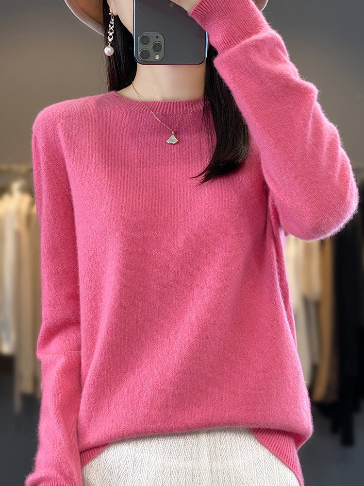 Ladies luxurious fine knit round neck sweater with soft fluffy finish and narrow cuff shape Mune Fashion