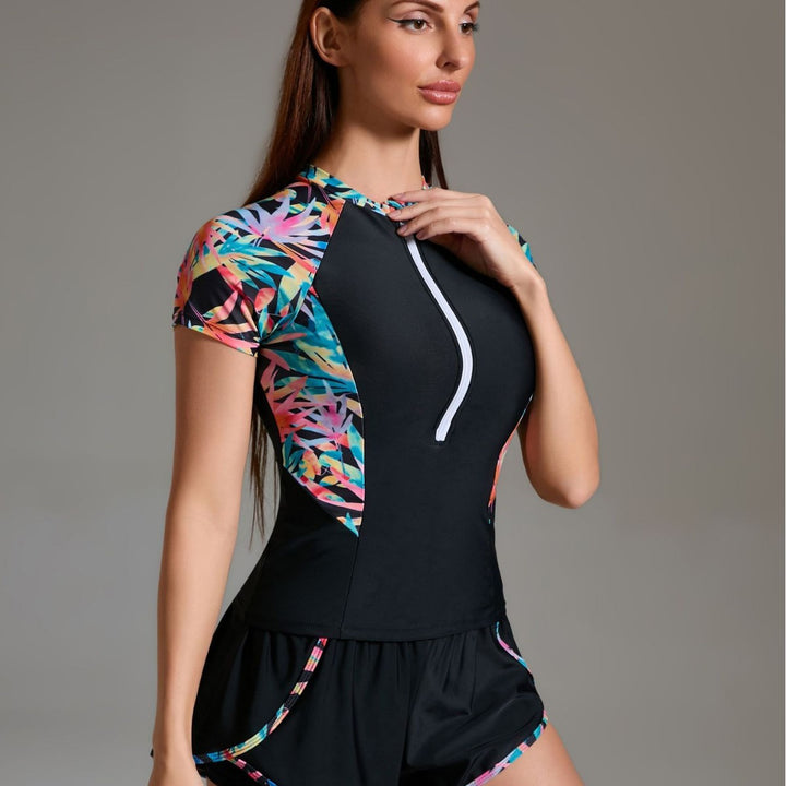 Ladies sporty swimsuit with innovative zipper and stylish short pants Mune Fashion