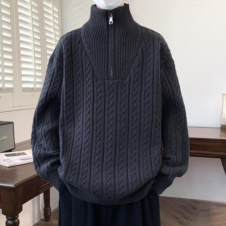Women chunky knit sweater with stand-up collar Mune Fashion