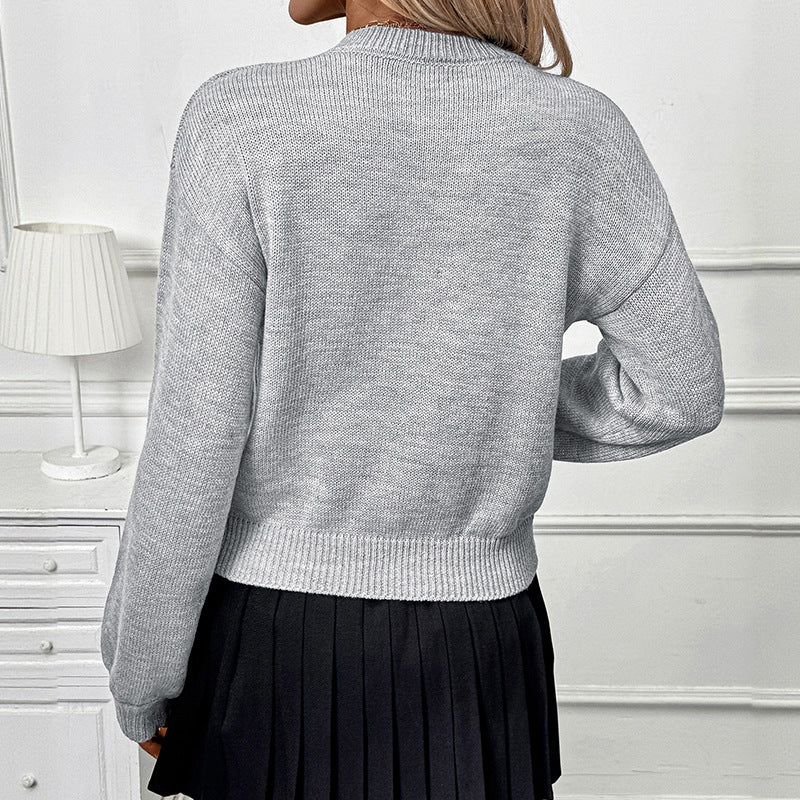 Women's Patterned Knit Sweater with Flower Appliqué Mune Fashion